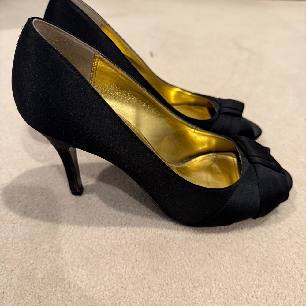Nina Black Satin Heels